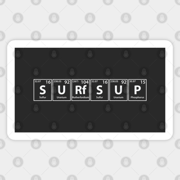 Surfsup (S-U-Rf-S-U-P) Periodic Elements Spelling Sticker by cerebrands